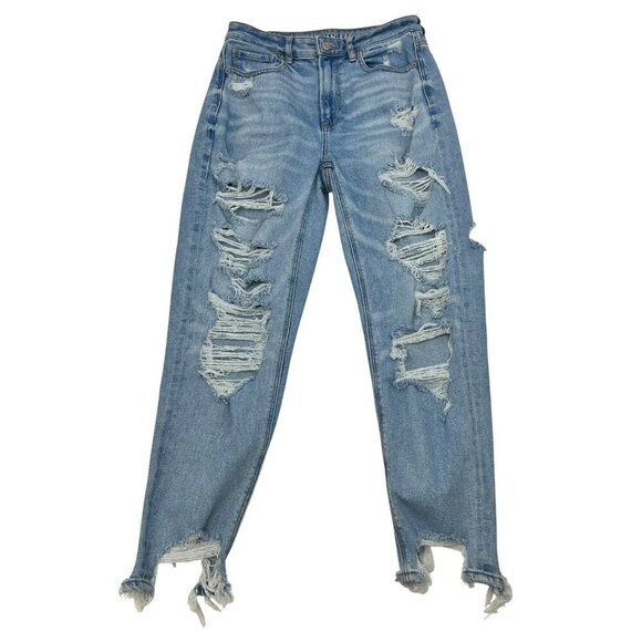 American Eagle Womens Distressed Mom Jeans Mid Rise Size 6 - Picture 1 of 10